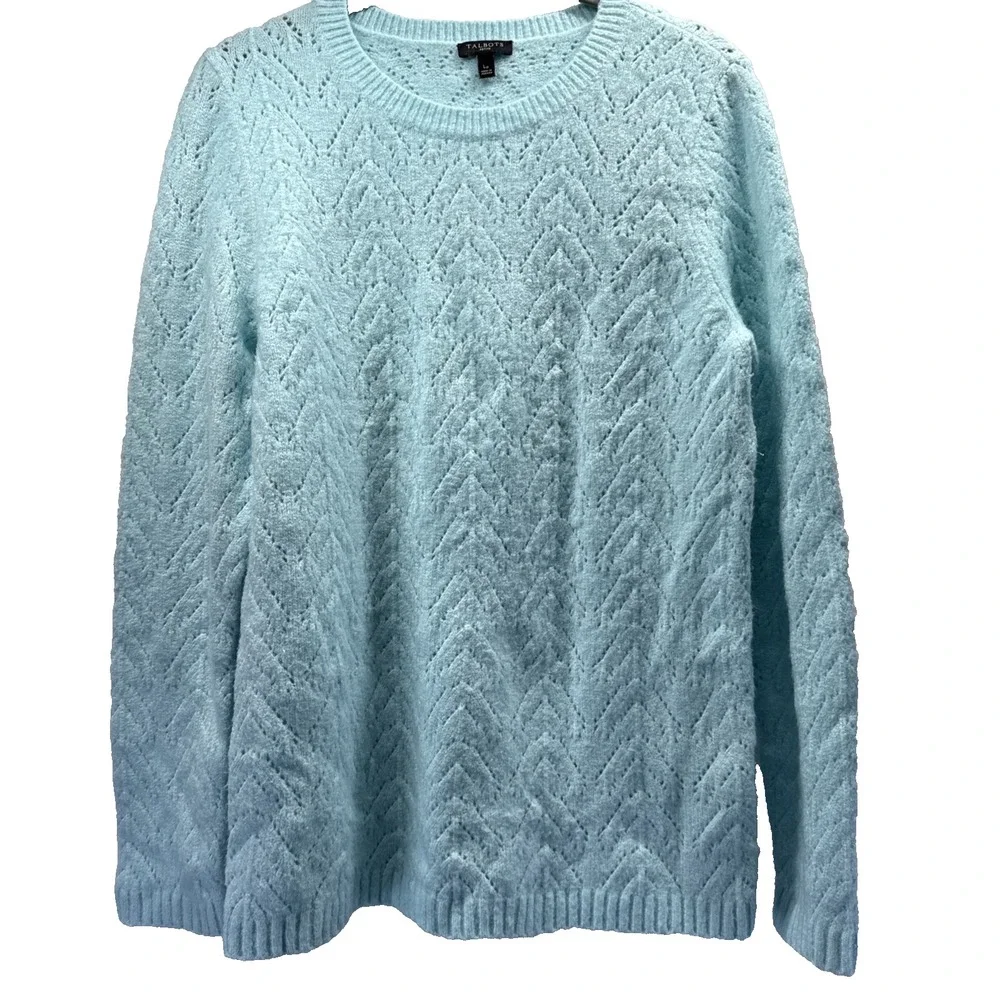 Talbots Women's Sweater Sz Large Petite Soft Blue Long Sleeve Crew Neck Pullover